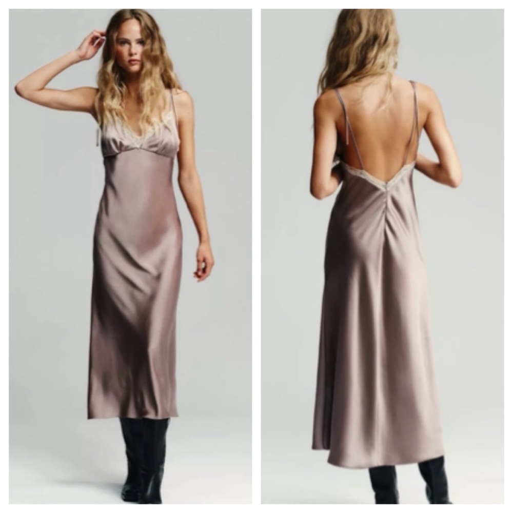 NWT🔥 ZARA Satin Lace Midi Dress